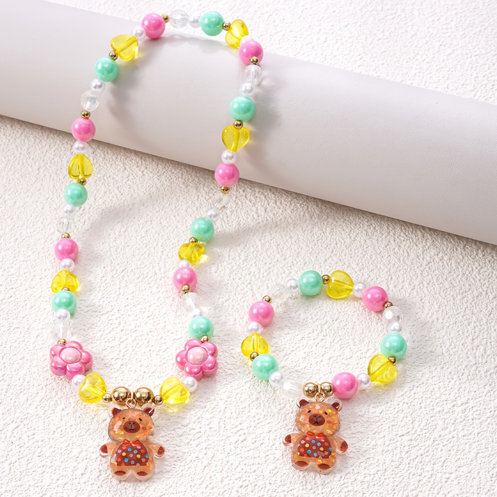 2pcs Qpeach Capybara Bracelet & Necklace Set